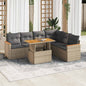 JUNG Vida 7-tlg. Garten-Sofagarnitur mit Kissen Beige Poly Rattan Akazie