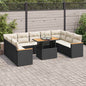JUNG Vida 10-tlg. Garten-Sofagarnitur mit Kissen Schwarz Poly Rattan
