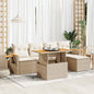JUNG Vida 6-tlg. Garten-Sofagarnitur mit Kissen Beige Poly Rattan Akazie