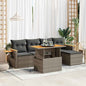 JUNG Vida 6-tlg. Garten-Sofagarnitur mit Kissen Grau Poly Rattan Akazie