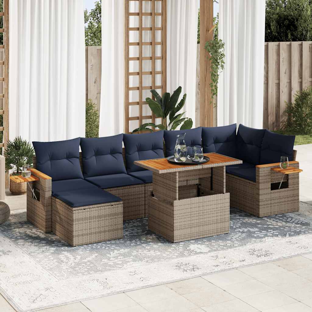 JUNG Vida 8-tlg. Garten-Sofagarnitur mit Kissen Braun Poly Rattan Akazie