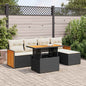 JUNG Vida 6-tlg. Garten-Sofagarnitur mit Kissen Schwarz Poly Rattan