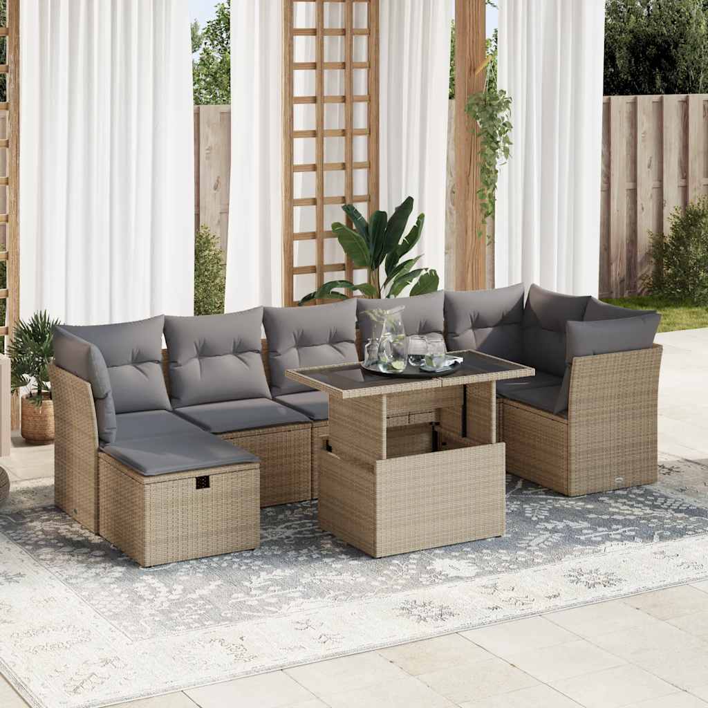 JUNG Vida 8-tlg. Garten-Sofagarnitur mit Kissen Beige Poly Rattan