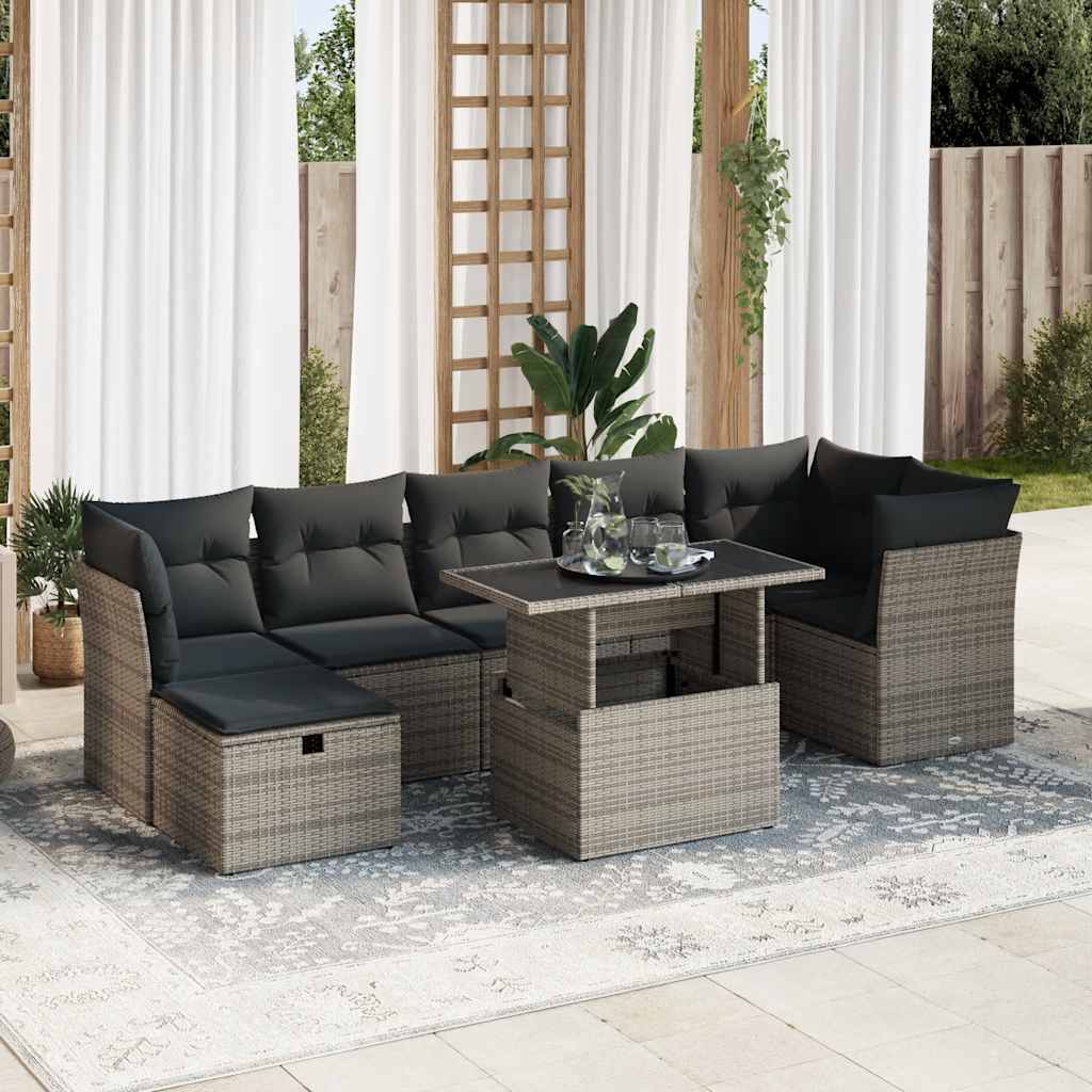 JUNG Vida 8-tlg. Garten-Sofagarnitur mit Kissen Grau Poly Rattan