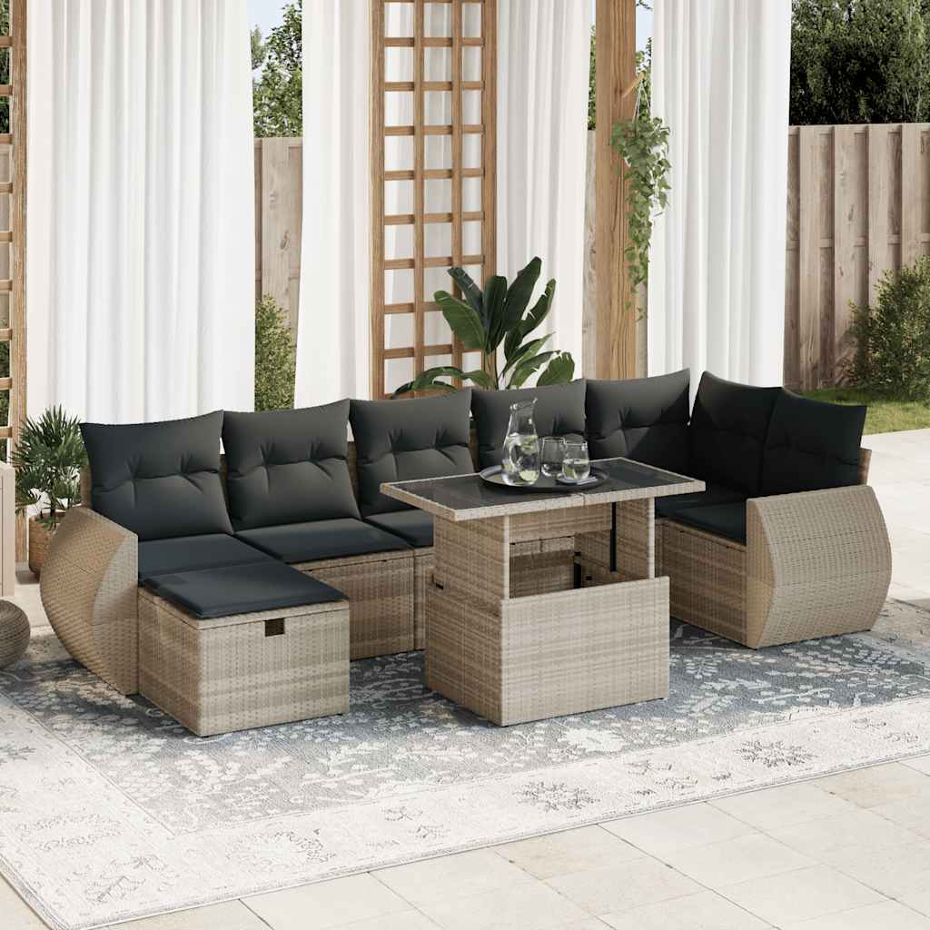 JUNG Vida 8-tlg. Garten-Sofagarnitur mit Kissen Hellgrau Poly Rattan
