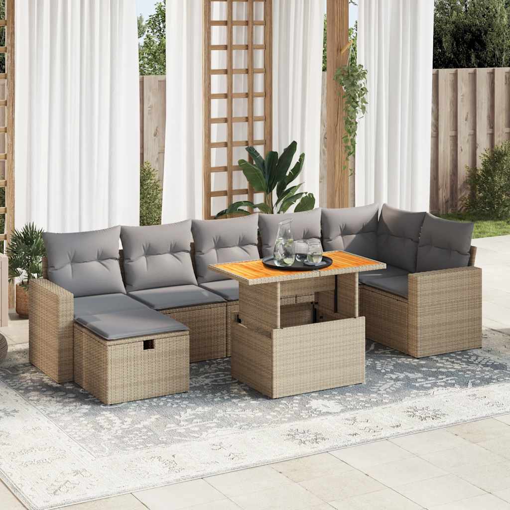 JUNG Vida 5-tlg. Garten-Sofagarnitur mit Kissen Beige Poly Rattan Akazie