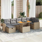 JUNG Vida 5-tlg. Garten-Sofagarnitur mit Kissen Beige Poly Rattan Akazie