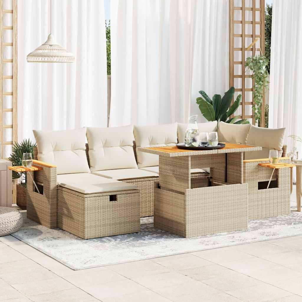 JUNG Vida 8-tlg. Garten-Sofagarnitur mit Kissen Beige Poly Rattan