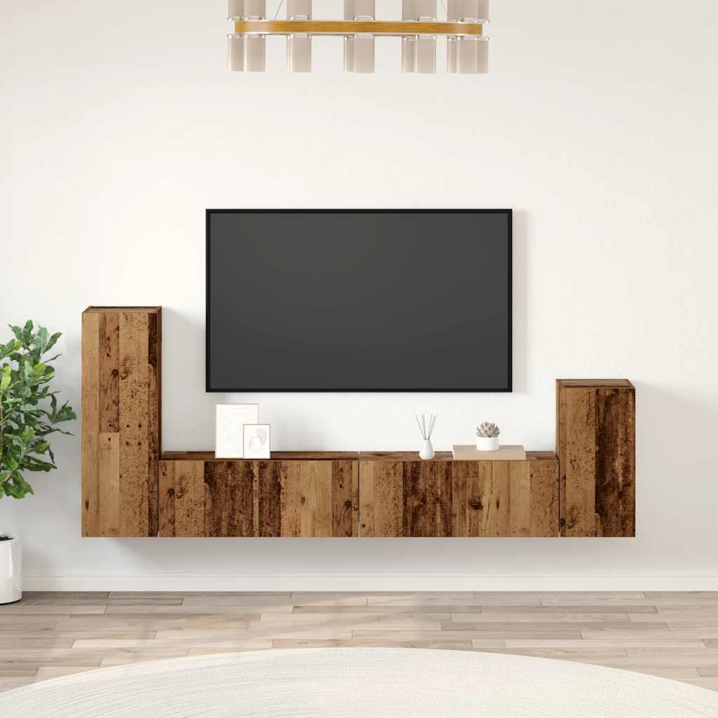 JUNG Vida 4-tlg. TV-Schrank-Set Wandmontage Altholz-Optik Holzwerkstoff