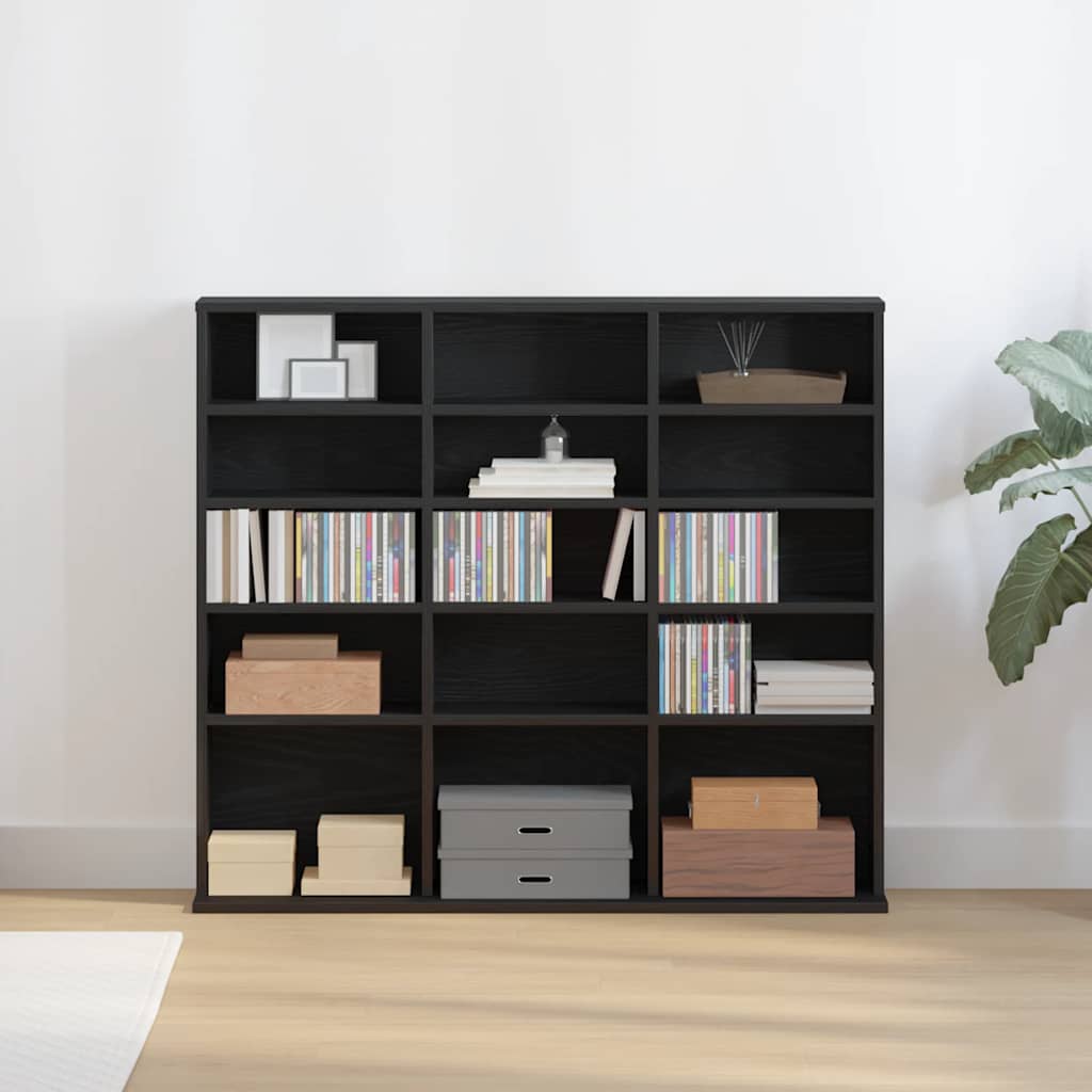 JUNG Vida CD-Schrank Schwarz Eichen-Optik 100x23x89,5 cm Holzwerkstoff