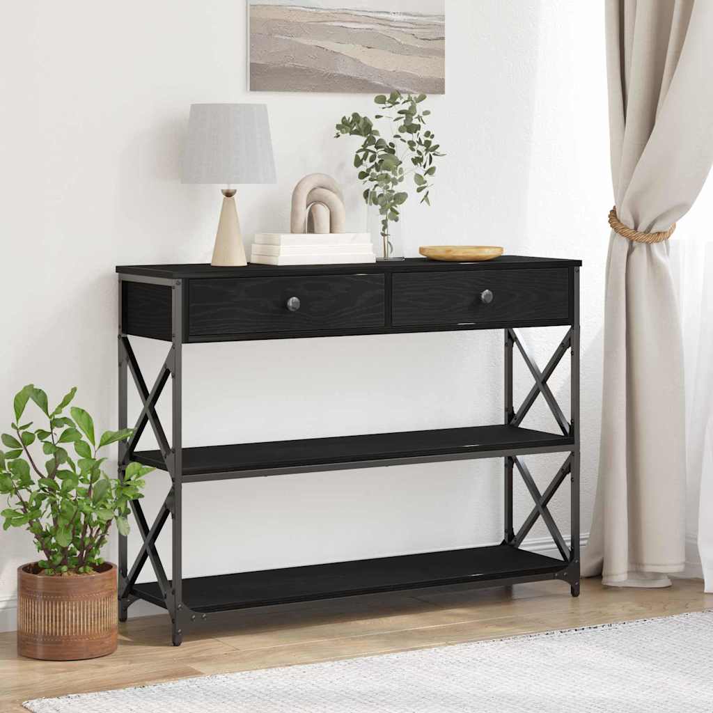 JUNG Vida Konsole Tisch mit Regal Schwarz Eichen-Optik 100 x 28 x 75 cm