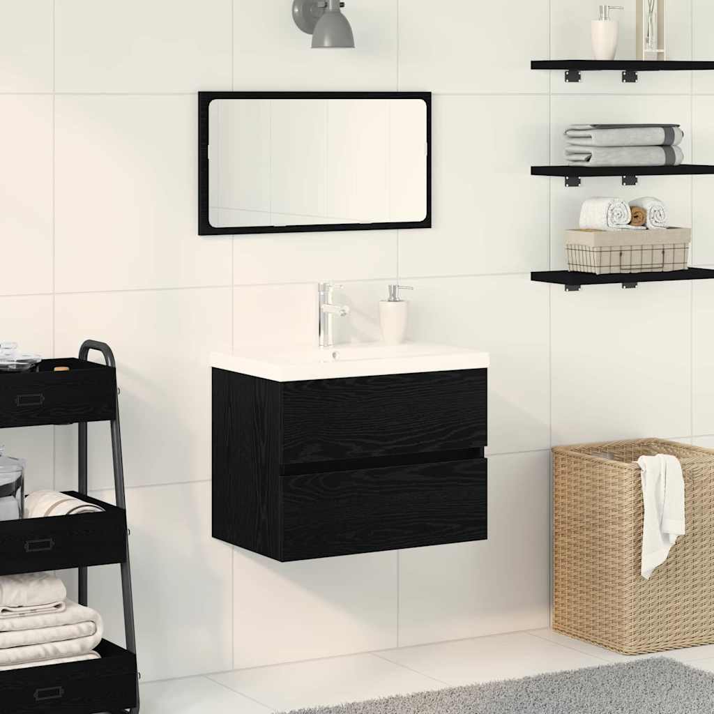 JUNG Vida Waschbeckenschrank mit Tür Schwarz Eichen-Optik 80 x 39 x 62 cm