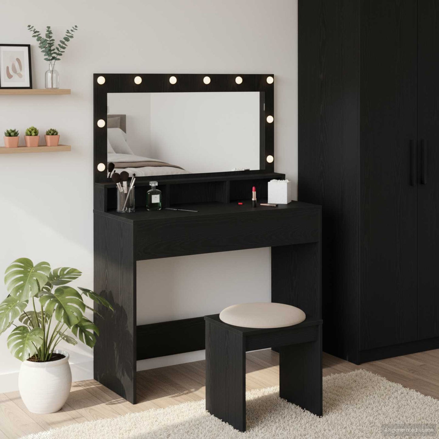 JUNG Vida Schminktisch mit Regal Schwarz Eichen-Optik 100 x 41 x 135 cm