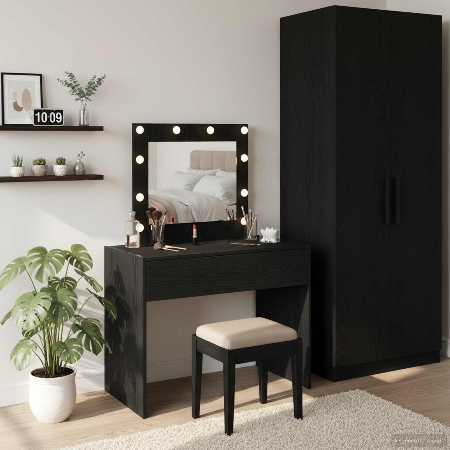 JUNG Vida Schminktisch mit Speicher Schwarz 83 x 40 x 70 cm Holzwerkstoff
