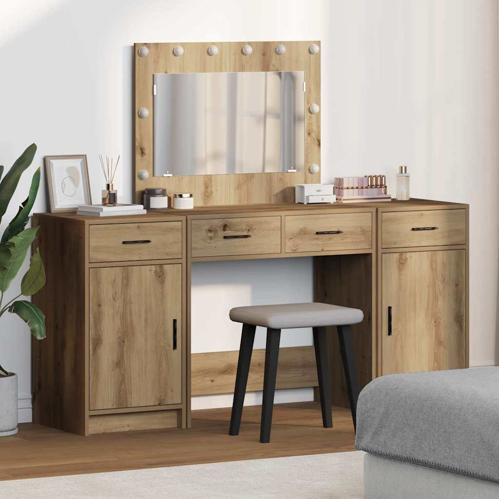 JUNG Vida Schminktisch mit Spiegelbeleuchtung 3 pcs Braun Holzwerkstoff