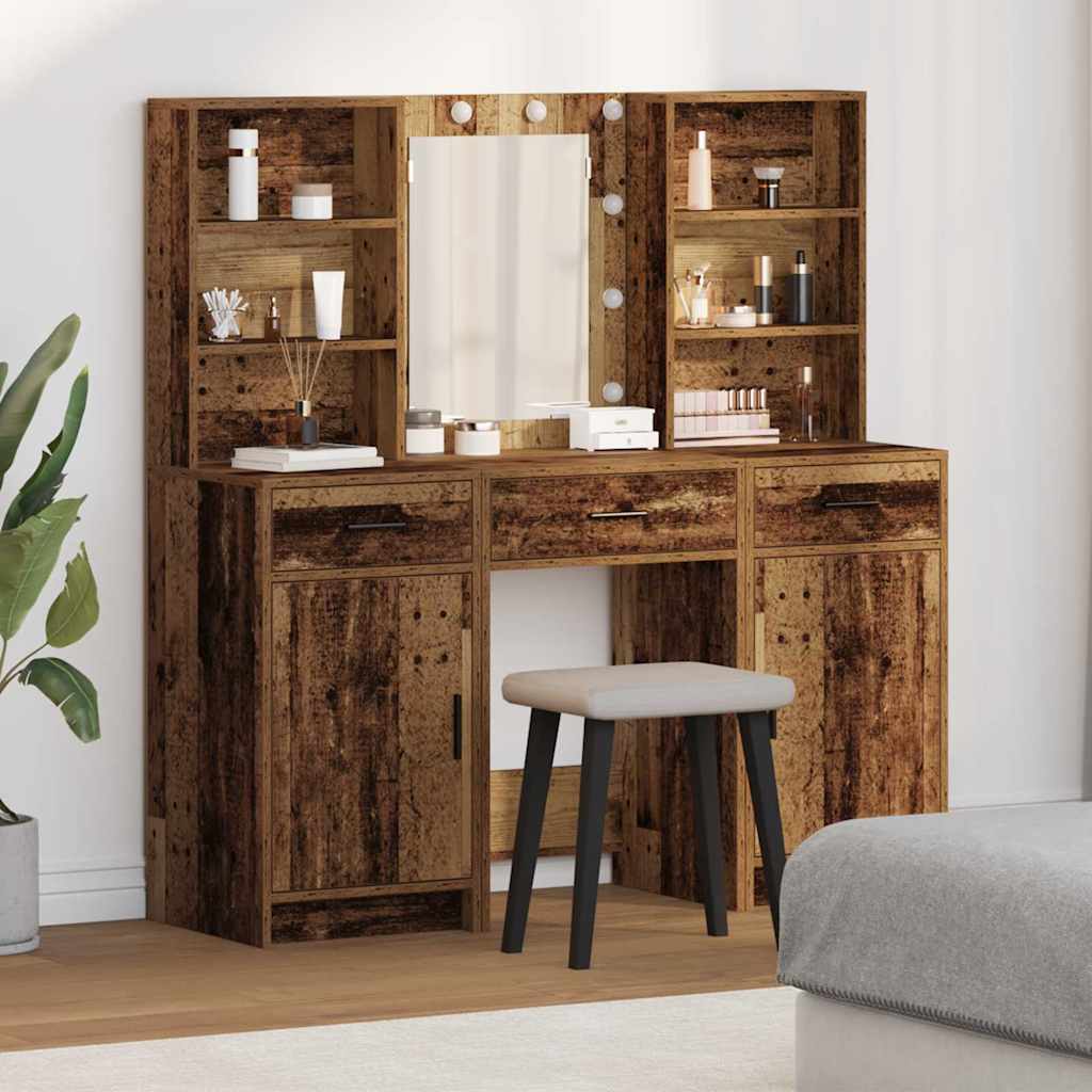 JUNG Vida Schminktischset mit LED mit Regal 3 pcs Altholz Holzwerkstoff