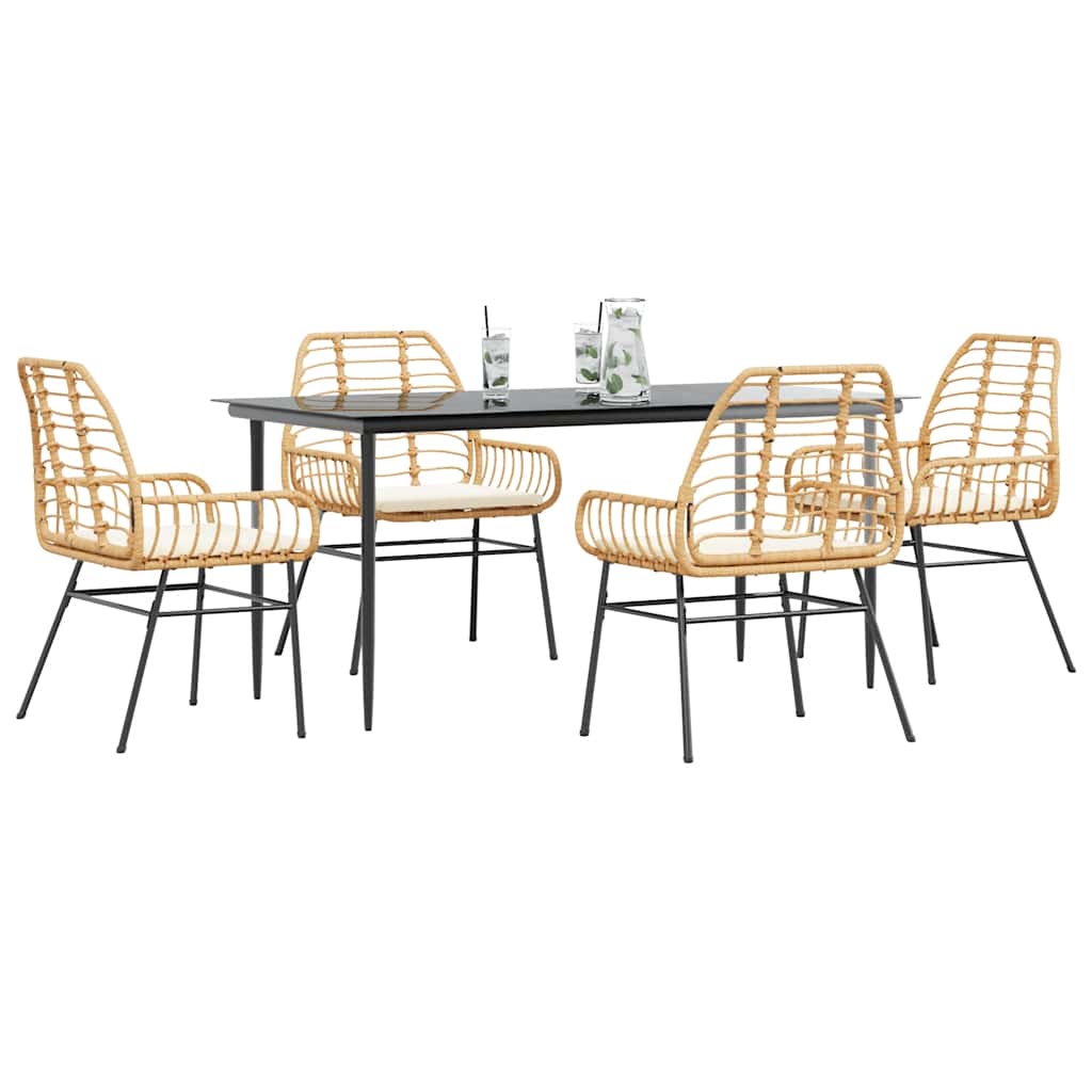 JUNG Vida 5-tlg. Garten-Essgruppe mit Kissen Braun Poly Rattan Glas