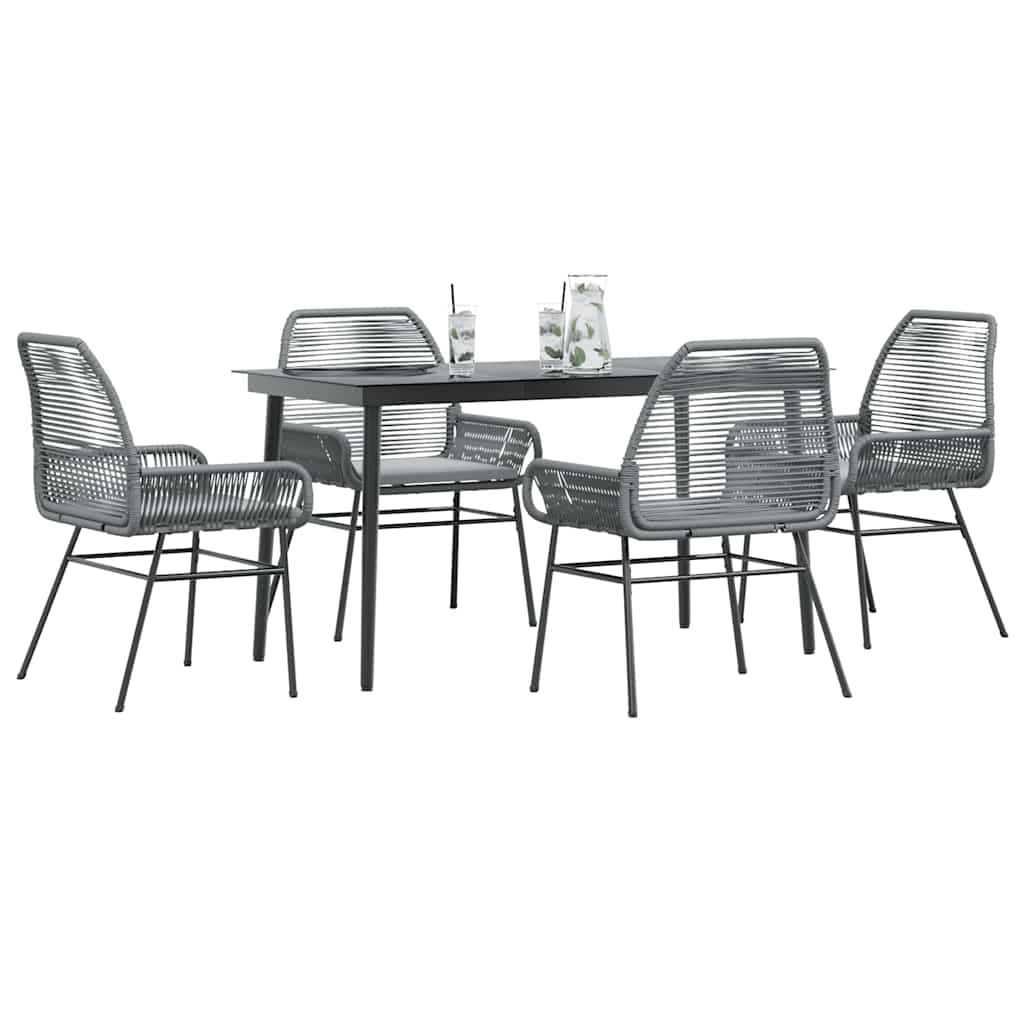 JUNG Vida 5-tlg. Garten-Essgruppe mit Kissen Grau Poly Rattan Glas
