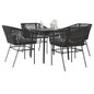 JUNG Vida 5-tlg. Garten-Essgruppe mit Kissen Schwarz Poly Rattan Glas