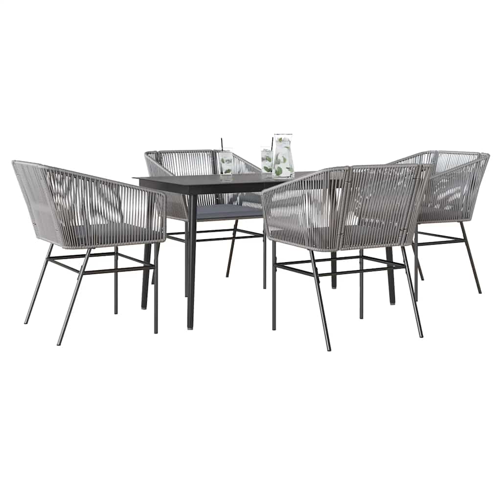 JUNG Vida 5-tlg. Garten-Essgruppe mit Kissen Grau Poly Rattan Glas