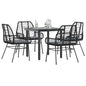 JUNG Vida 5-tlg. Garten-Essgruppe mit Kissen Schwarz Poly Rattan Glas