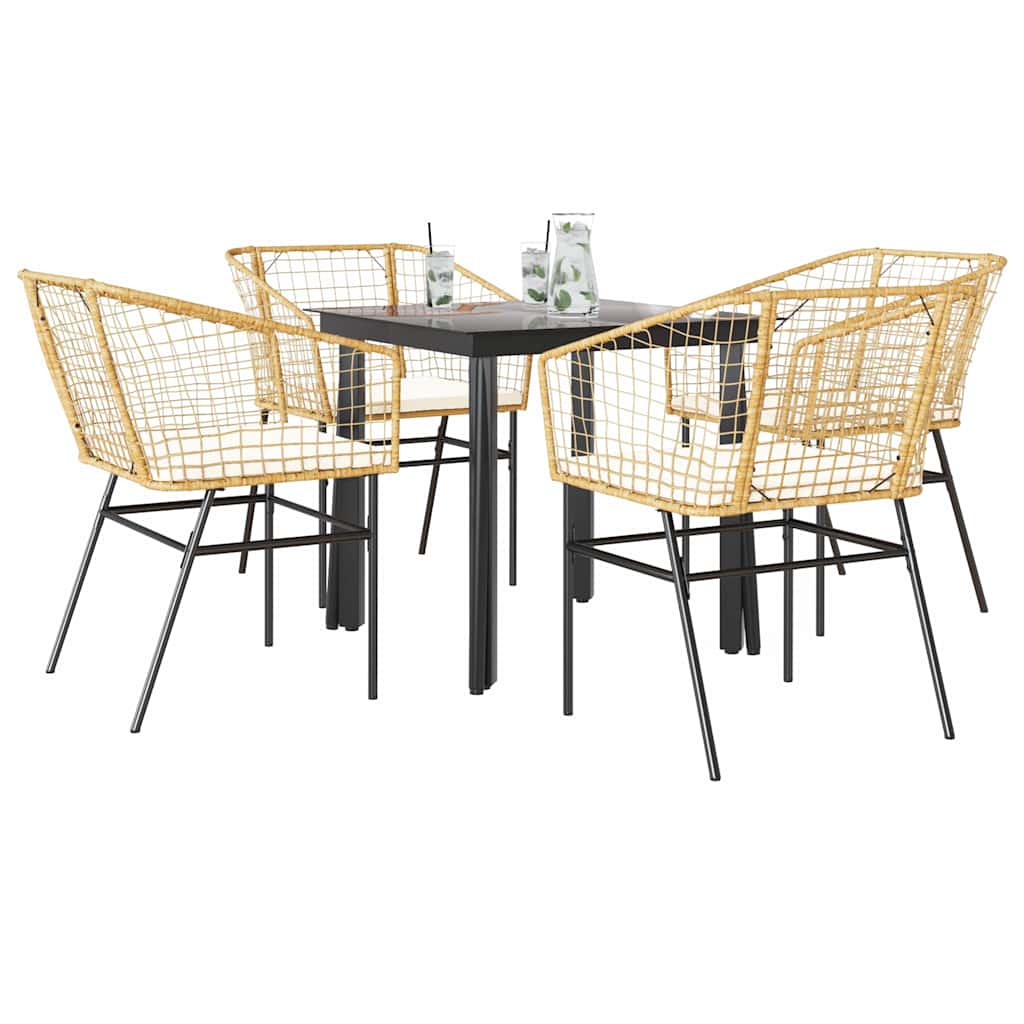 JUNG Vida 5-tlg. Garten-Essgruppe mit Kissen Braun Poly Rattan Glas