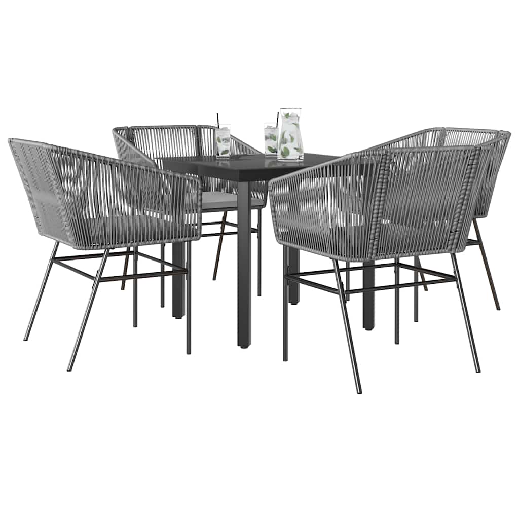 JUNG Vida 5-tlg. Garten-Essgruppe mit Kissen Grau Poly Rattan Glas