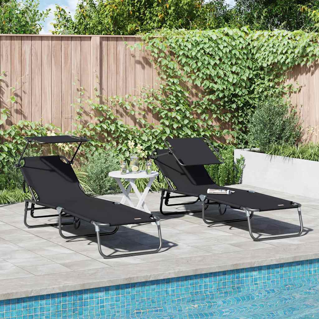 JUNG Vida Klappbare Sonnenliege 2 pcs Schwarz 190 x 57 x 81 cm Oxford
