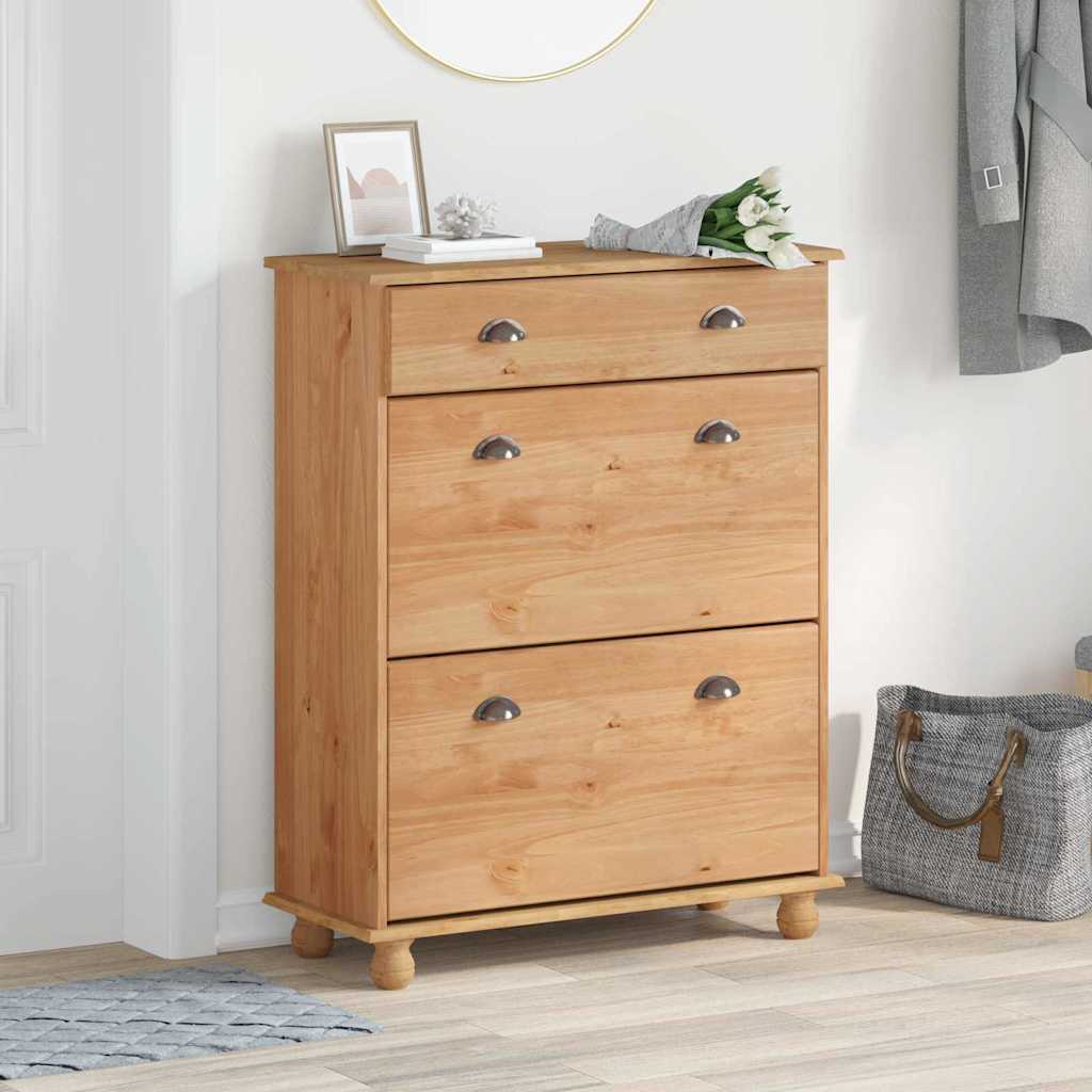 JUNG Vida Schuhschrank ASKIM Braun 85 x 35 x 108 cm Massives Kiefernholz