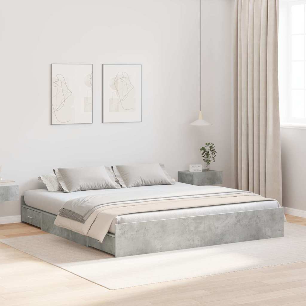 JUNG Vida Aufbewahrungsbettgestell Beton Grau 180 x 200 cm Holzwerkstoff