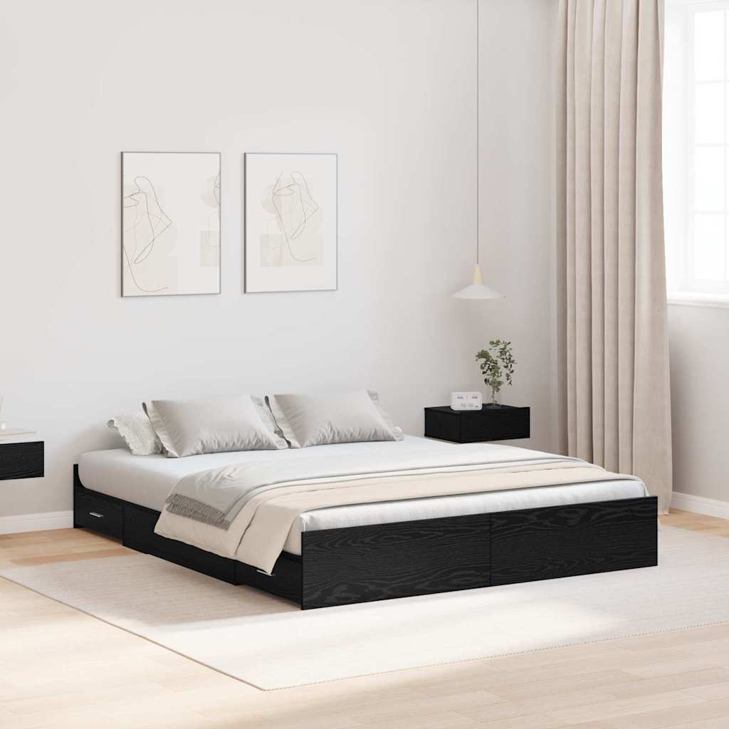 JUNG Vida Aufbewahrungsbettgestell Schwarz Eichen-Optik 140 x 200 cm