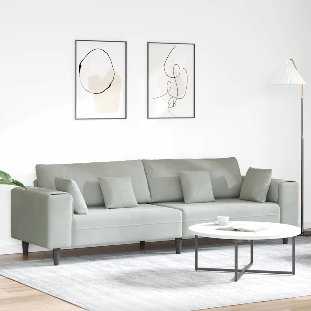 JUNG Vida Sofa mit Kissen Hellgrau 250 x 77 x 76 cm Samt