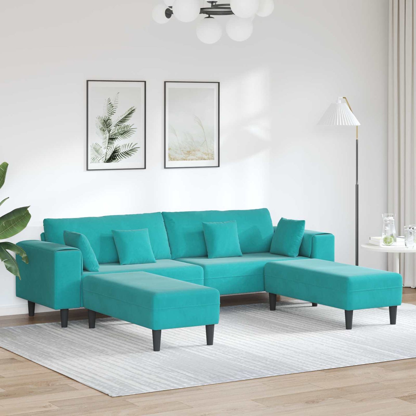 JUNG Vida Sofa mit Kissen 3 pcs Türkis Samt