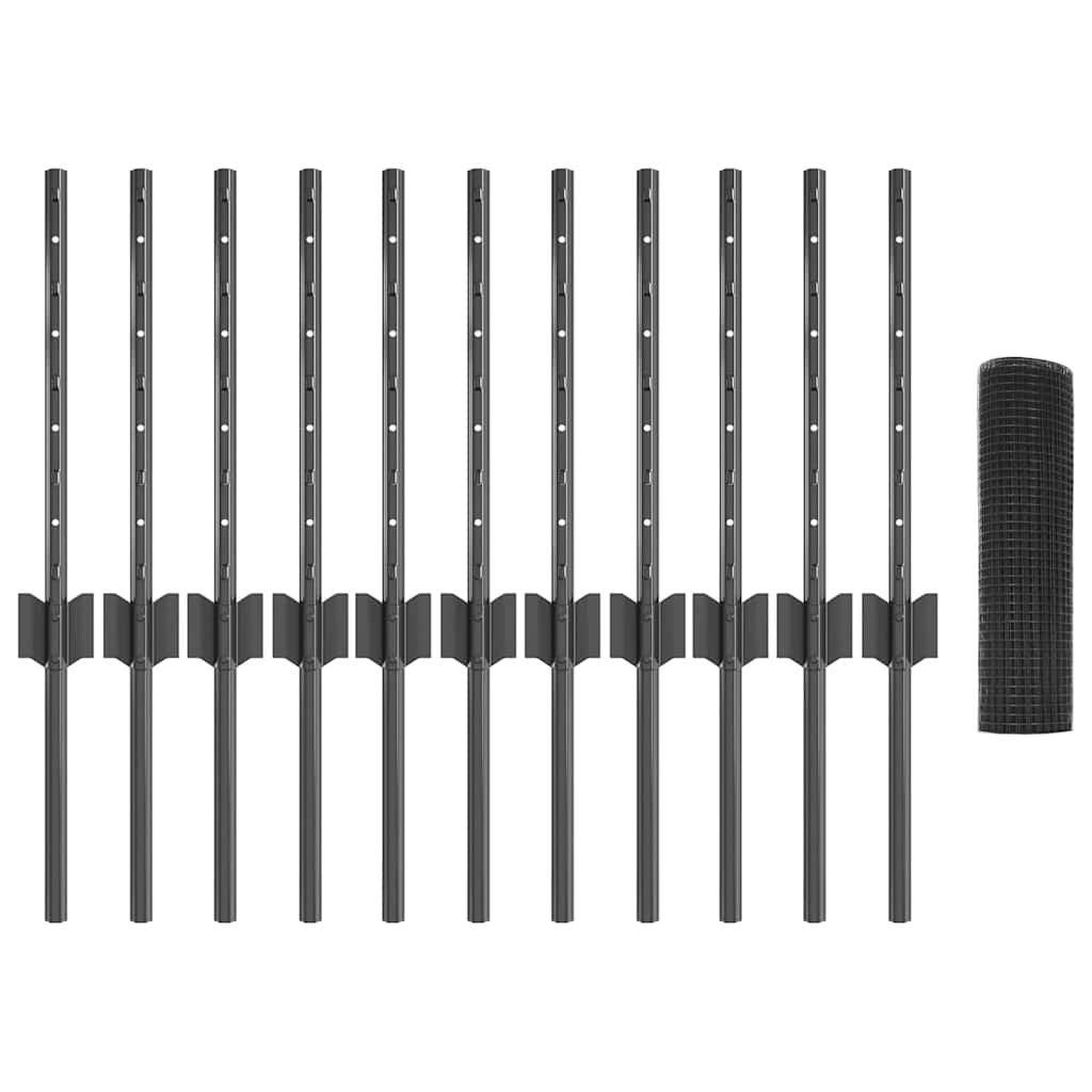 JUNG Vida Zaun mit Pfosten Grau 0,4 x 25 m Stahl und PVC