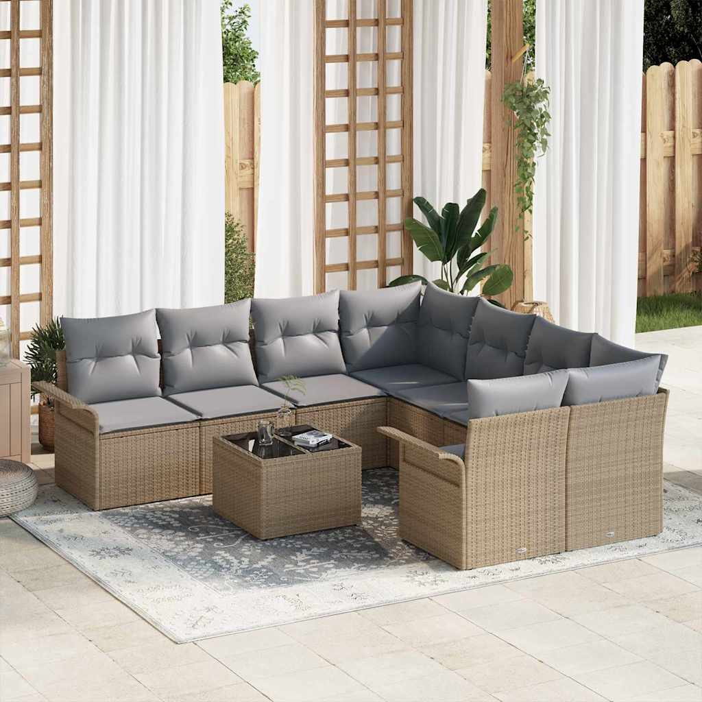 JUNG Vida Gartensofa-set mit Kissen 9 pcs Beige Poly-Rattan