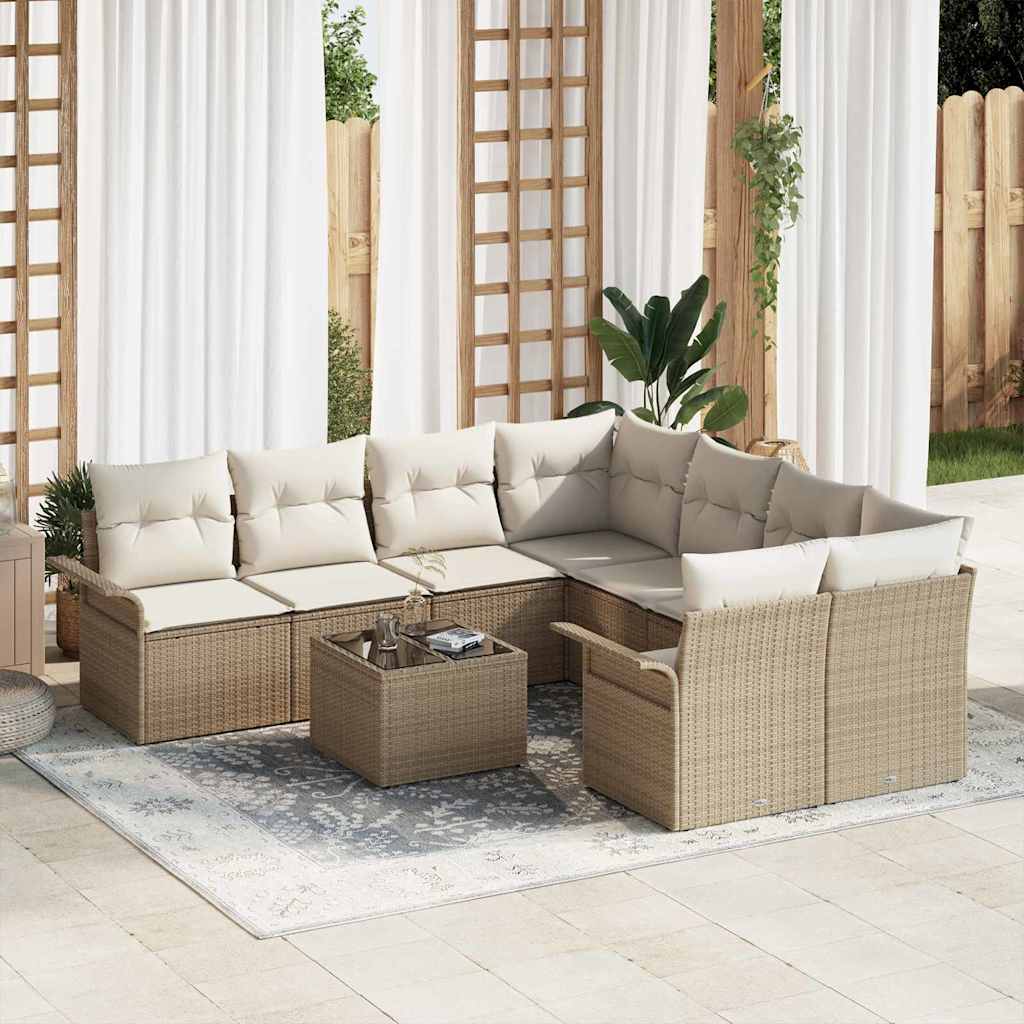 JUNG Vida Gartensofa-set mit Kissen 9 pcs Beige Poly-Rattan