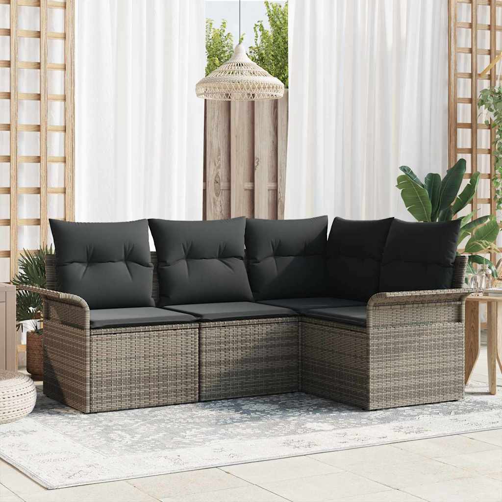 JUNG Vida Gartensofa-set mit Kissen 4 pcs Grau Poly-Rattan