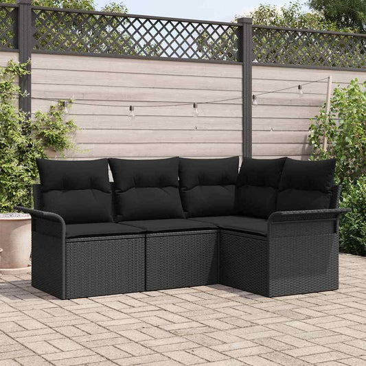 JUNG Vida Gartensofa-set mit Kissen 4 pcs Schwarz Poly-Rattan