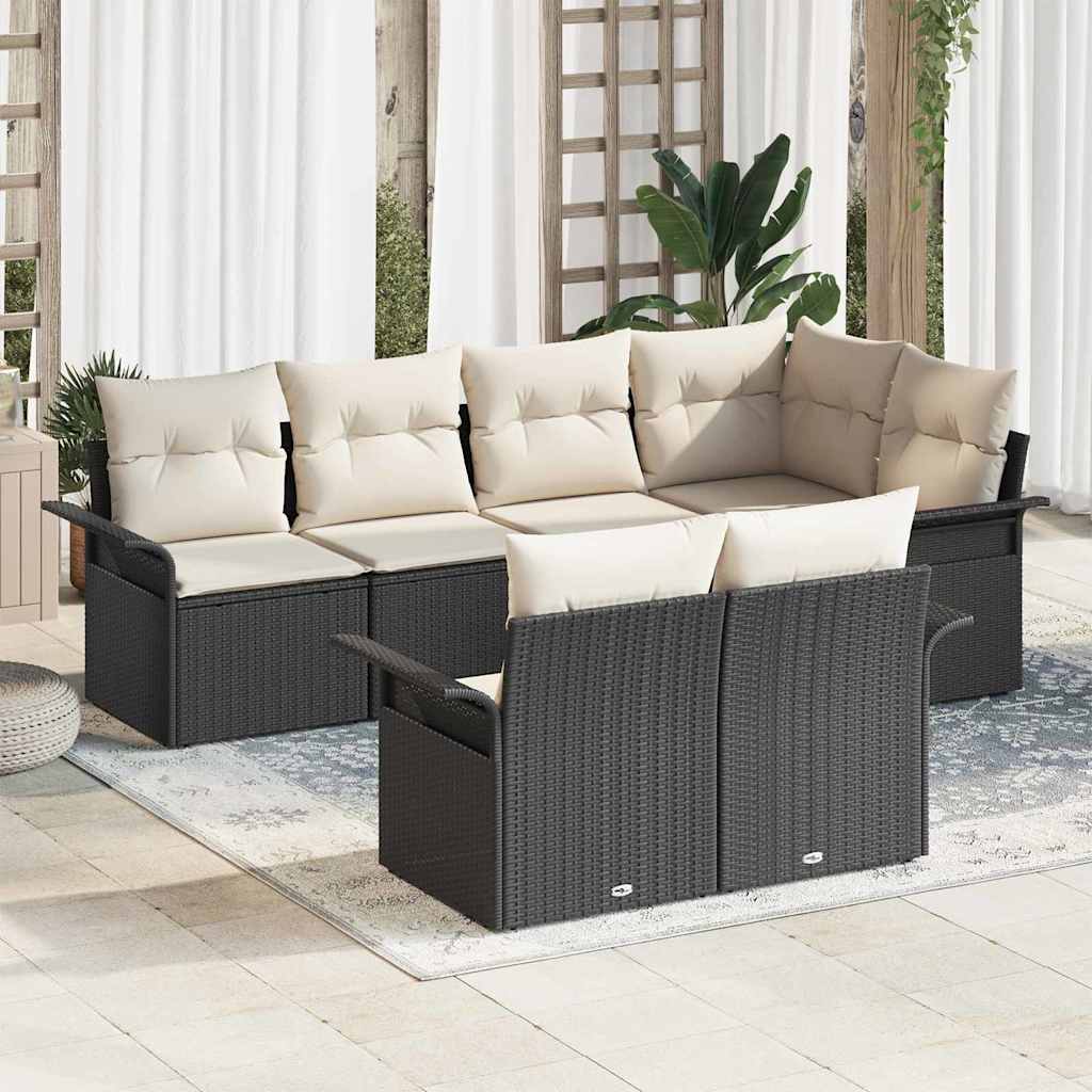 JUNG Vida Gartensofa-set mit Kissen 7 pcs Schwarz Poly-Rattan