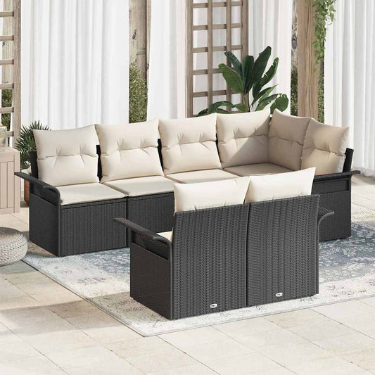 JUNG Vida Gartensofa-set mit Kissen 7 pcs Schwarz Poly-Rattan
