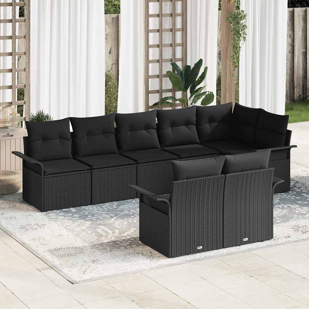 JUNG Vida Gartensofa-set mit Kissen 8 pcs Schwarz Poly-Rattan