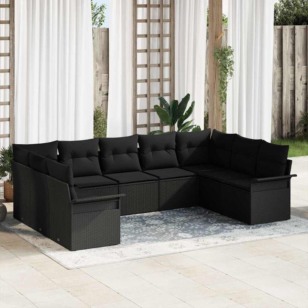 JUNG Vida Gartensofa-set mit Kissen Schwarz Poly-Rattan