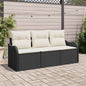 JUNG Vida Gartensofa-set mit Kissen 3 pcs Schwarz Poly-Rattan