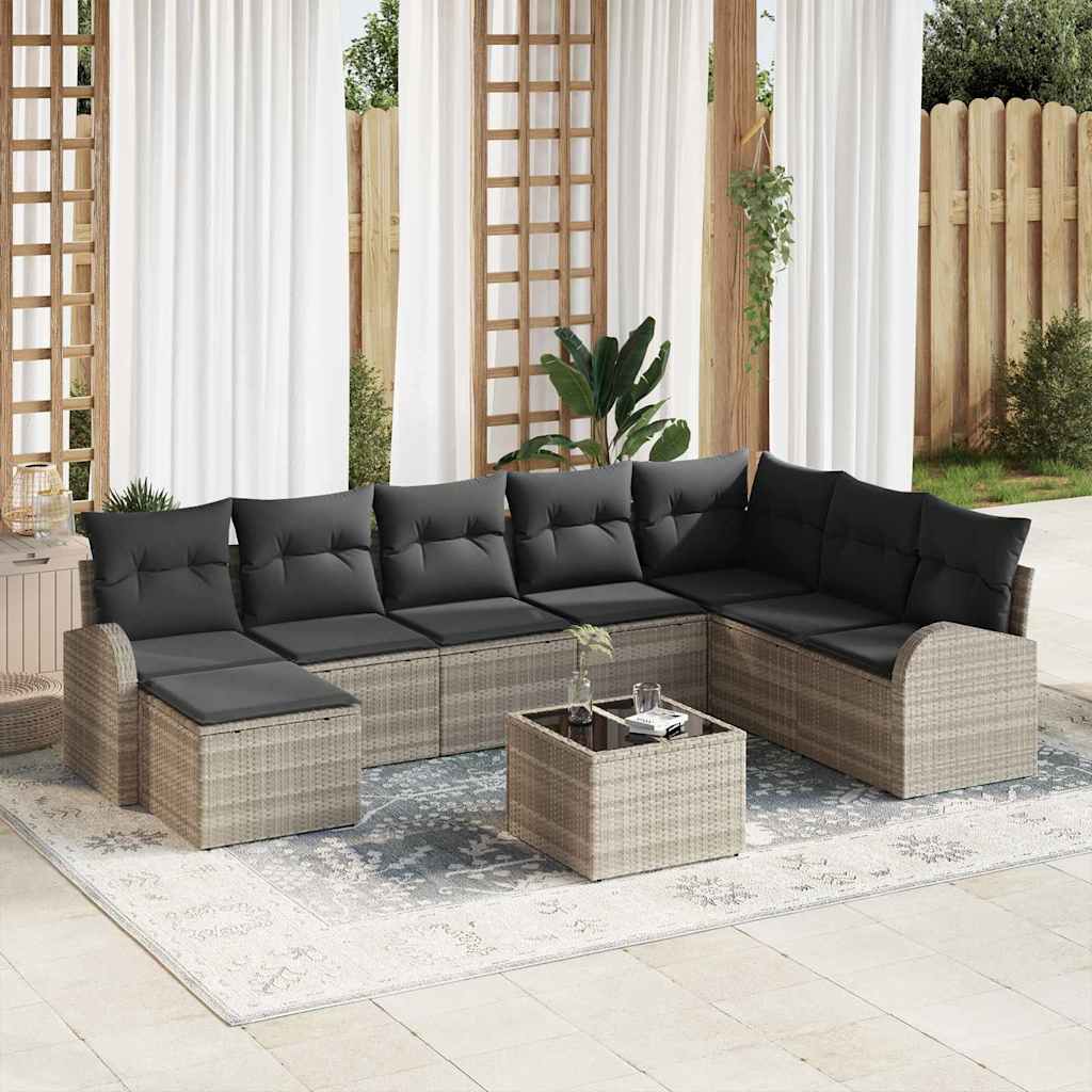 JUNG Vida Garten-Sofa-Set mit Kissen 9 pcs Hellgrau Poly Rattan