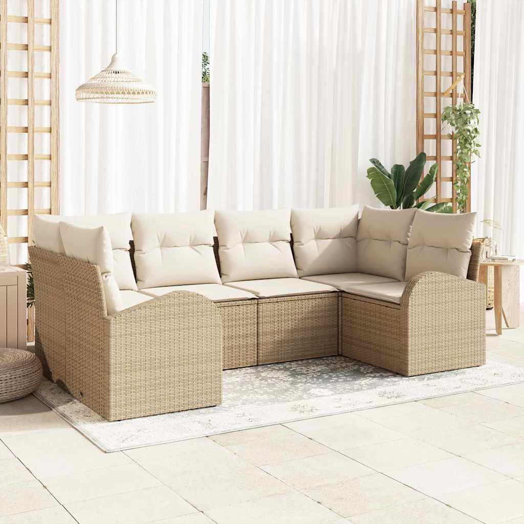 JUNG Vida Gartensofa-set mit Kissen 6 pcs Beige Poly Rattan