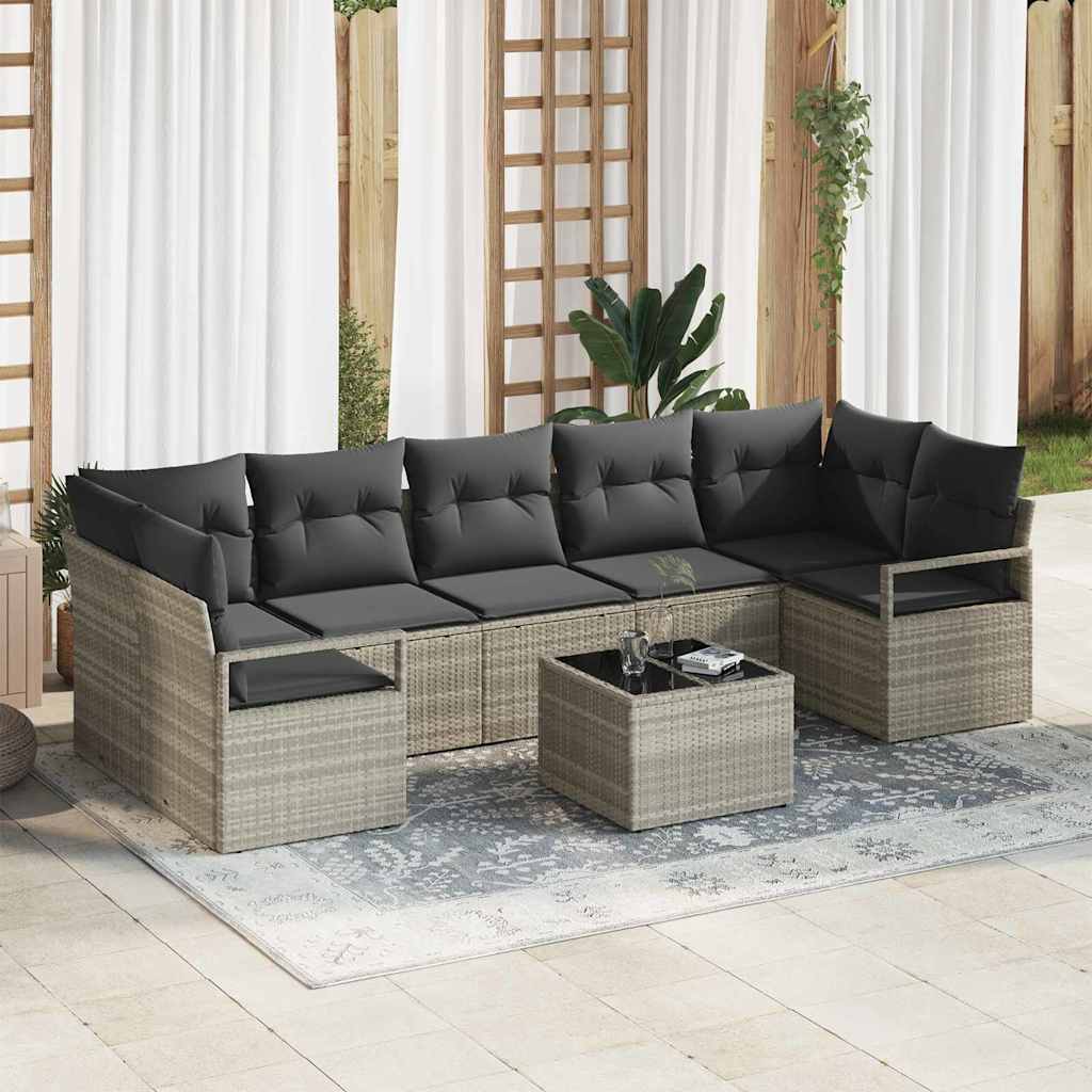 JUNG Vida Sofa Set mit Kissen 8 pcs Hellgrau und Dunkelgrau Poly Rattan