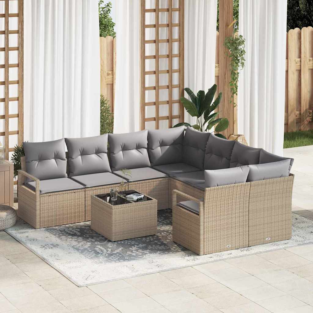 JUNG Vida Sofa Set mit Kissen 9 pcs Beige und Grau Poly-Rattan