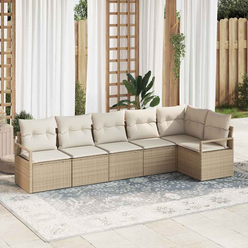 JUNG Vida Sofa Set mit Kissen 6 pcs Beige Poly Rattan