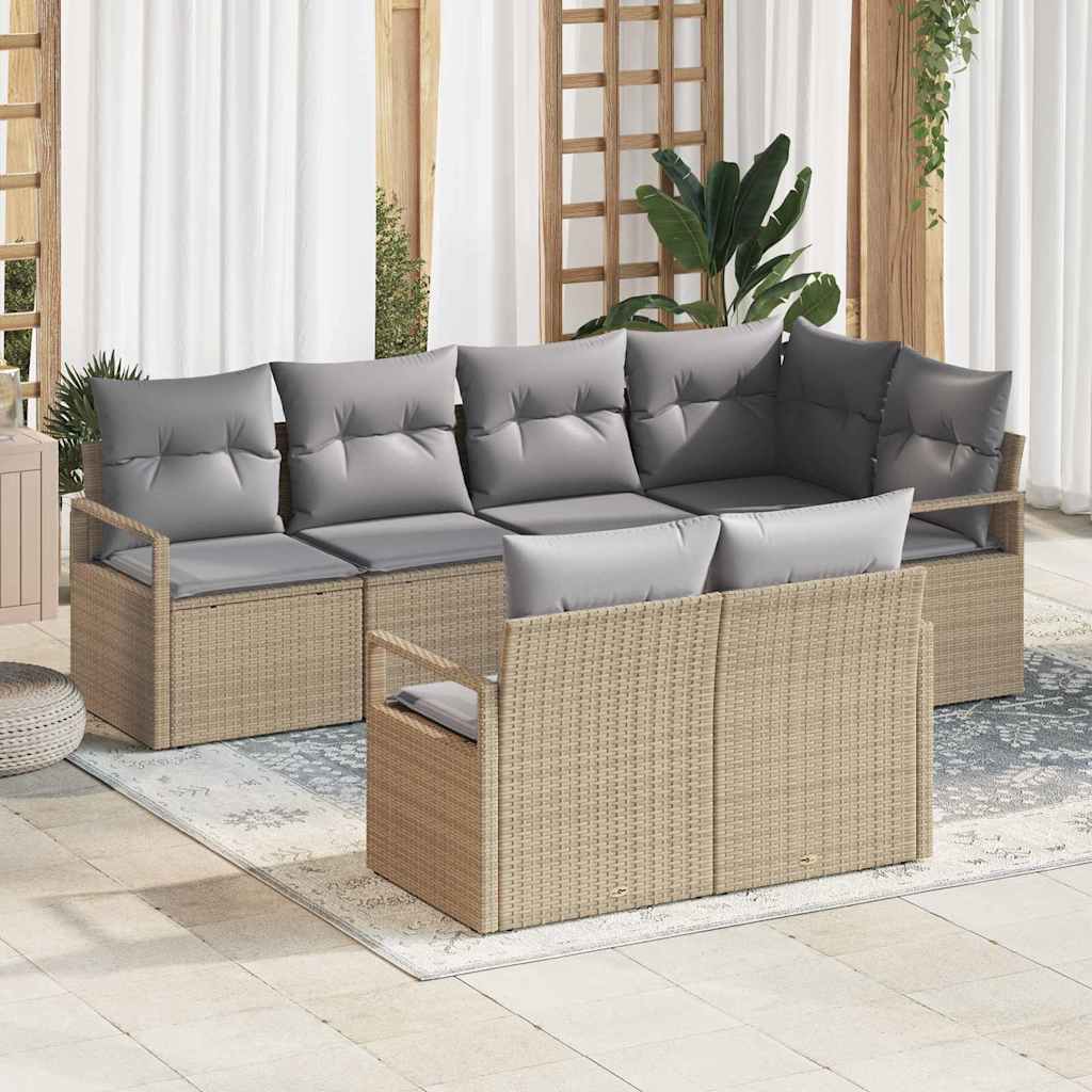 JUNG Vida Sofa Set mit Kissen 7 pcs Beige Poly Rattan