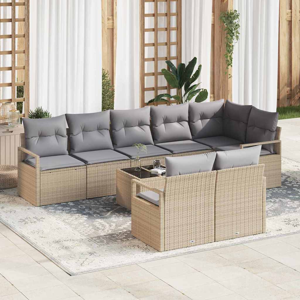 JUNG Vida Sofa Set mit Kissen 9 pcs Beige Poly Rattan